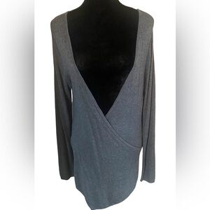 Ruby Ribbon sz s yoga pullover deep v faux wrap gray